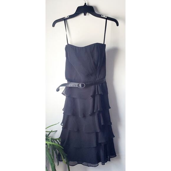 WHBM Womens Sleeveless Little Black Tiered Mini Dress Size 4 Feminine Boho Prom - Picture 1 of 7